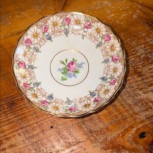 Pink Floral Bone China Dessert Plate with Gold Trim